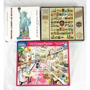 Puzzle Lot 1000 & 500 pieces Statue of Liberty National Parks Ice Cream Parlor